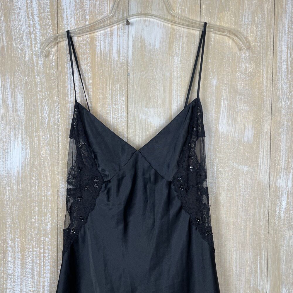 Y2K Victoria’s Secret S Long Sexy Slip Nightgown Black Satin Sequin Lace Slit - Picture 2 of 12